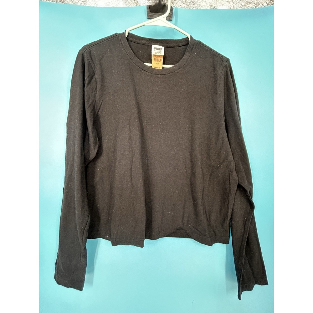 Victoria's Secret PINK Long Sleeve Crew Neck Crop Tee Shirt Black Size XL NWT
